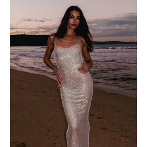 Meshki Jasmyn Hot Fix Maxi Dress With Mesh Back - Nude (Small)